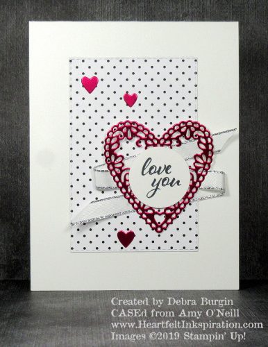 Forever Lovely | I typically make a red and black valentine each year for my husband.  This one had a little more zing than usual, thanks to the Lovely Lipstick Foil heart!   Please click to read more! | Stampin' Up! | HeartfeltInkspiration.com | Debra Burgin