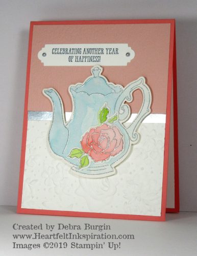 Tea Together | I'm so glad I watercolored this beautiful image -- I had forgotten how much I love the flowing colors!  Please click to read more! | Stampin' Up! | HeartfeltInkspiration.com | Debra Burgin