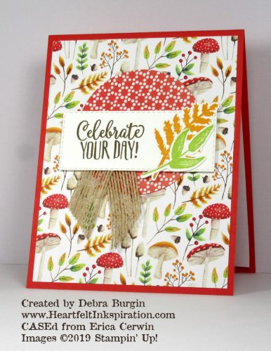 Painted Seasons | Love this autumnal woodland pattern!  I paired this 2019 Sale-A-Bration with a sentiment from another SAB set.  Please click to read the little trick with that circle! | Stampin' Up! | HeartfeltInkspiration.com | Debra Burgin