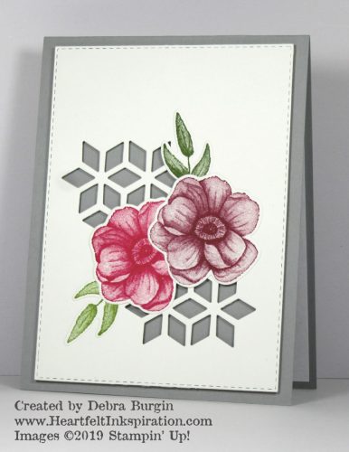 Painted Seasons | This Eclectic Layers Thinlits die provides the perfect lattice-like effect for these beautiful flowers.  Please click to read more! | Stampin' Up! | HeartfeltInkspiration.com | Debra Burgin