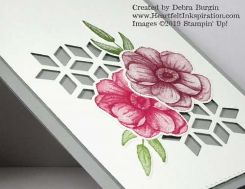 Painted Seasons | This Eclectic Layers Thinlits die provides the perfect lattice-like effect for these beautiful flowers.  Please click to read more! | Stampin' Up! | HeartfeltInkspiration.com | Debra Burgin