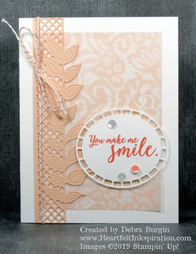 Floral Romance | This lovely spring card is impressive due to the amazing die cut from Wonderful Floral Framelits.  
 Please click to read more! | Stampin' Up! | HeartfeltInkspiration.com | Debra Burgin