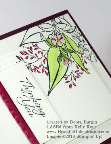 Wonderful Romance | A variation on the "spotlight" technique, this pretty card was CASEd from Kelly Kent.  Please click to read more! | Stampin' Up! | HeartfeltInkspiration.com | Debra Burgin