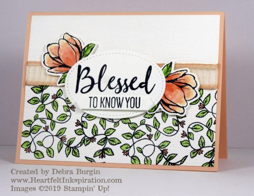 Good Morning Magnolia | Verdant Garden | To a Wild Rose | This vine-like image from Verdant Garden is one of my favorite stamps to use as a background.  Please click to read more! | Stampin' Up! | HeartfeltInkspiration.com | Debra Burgin