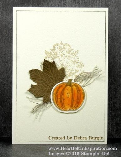 Gather Together | The image from Tasteful Textures is one of my favorite stamps *ever*!  It is perfect behind this autumn collection. | Please click to read more! | Stampin' Up! | HeartfeltInkspiration.com | Debra Burgin