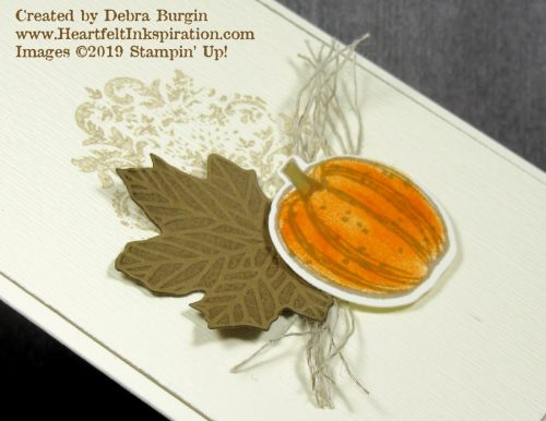 Gather Together | The image from Tasteful Textures is one of my favorite stamps *ever*!  It is perfect behind this autumn collection. | Please click to read more! | Stampin' Up! | HeartfeltInkspiration.com | Debra Burgin