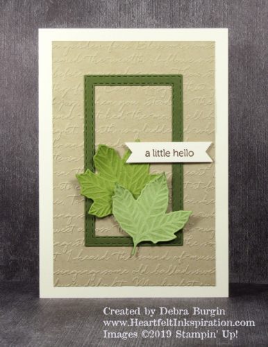 Gathered Leaves | Creating for a note card-sized card is such a pleasure.  These cut and embossed leaves (one die!) were perfect Please click to read more! | Stampin' Up! | HeartfeltInkspiration.com | Debra Burgin