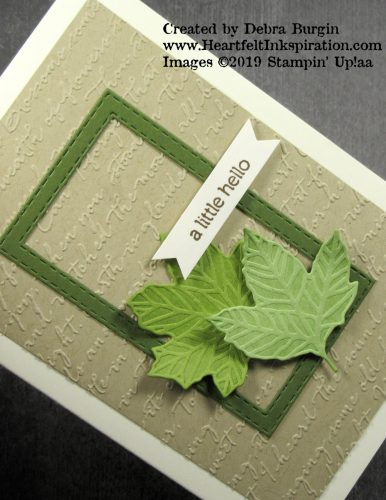 Gathered Leaves | Creating for a note card-sized card is such a pleasure.  These cut and embossed leaves (one die!) were perfect Please click to read more! | Stampin' Up! | HeartfeltInkspiration.com | Debra Burgin