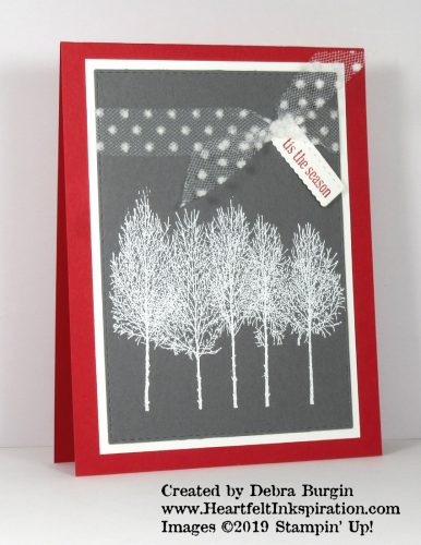 Winter Woods | Snowy white trees against a stormy sky sings Christmas to me!  Please click to read more! | Stampin' Up! | HeartfeltInkspiration.com | Debra Burgin