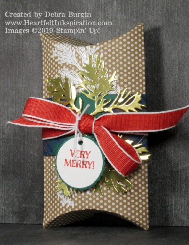 Peaceful Boughs | Beautiful Boughs | A variation of Stampin' Up!'s own pillow box sample from the 2019 Holiday Catalog.  These are fun to make!  