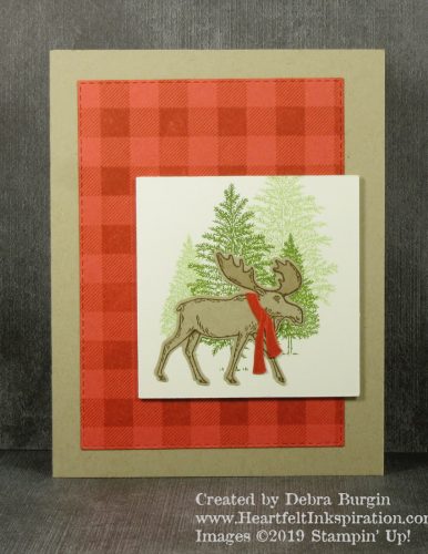 Merry Moose | Buffalo Check | I consider this to be a winter card, and not just for the holiday season.  At least in my area, we'll be wearing scarves for months!  Please click to read more! | Stampin' Up! | HeartfeltInkspiration.com | Debra Burgin