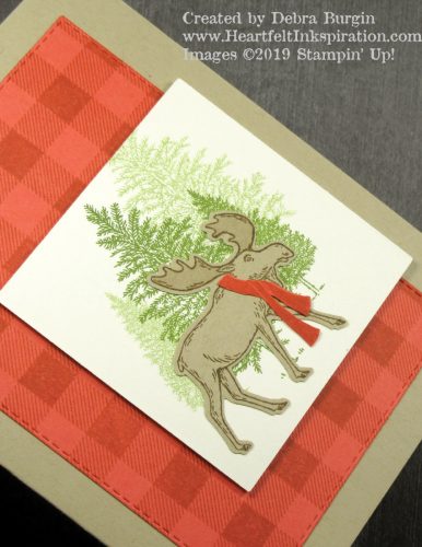 Merry Moose | Buffalo Check | I consider this to be a winter card, and not just for the holiday season.  At least in my area, we'll be wearing scarves for months!  Please click to read more! | Stampin' Up! | HeartfeltInkspiration.com | Debra Burgin