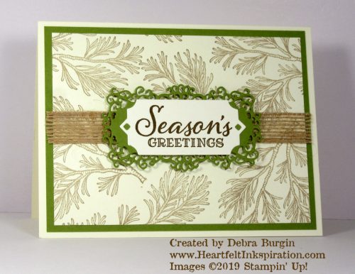 Peaceful Boughs | Need a card with a woodland feel?  This is the perfect background!  Please click to read more! | Stampin' Up! | HeartfeltInkspiration.com | Debra Burgin