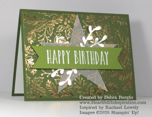 Brightly Gleaming | I followed the lead of Rachael Lewsly and used some mixed metals on this card.  Isn't this paper stunning?  Please click to read more! | Stampin' Up! | HeartfeltInkspiration.com | Debra Burgin