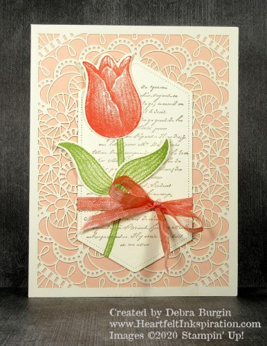 Timeless Tulips | Laser-Cut Cards & Tin | This is one of six designs for a December gift class -- a sneak peek of January-June 2020 Mini Catalog products!  Please click to read more! | Stampin' Up! | HeartfeltInkspiration.com | Debra Burgin