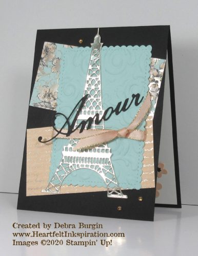 Parisian Dies | The Parisian Beauty bundle from the January-June 2020 Mini Catalog are just wonderful.  On this card, there is no stamping except inside | Please click to read more! | Stampin' Up! | HeartfeltInkspiration.com | Debra Burgin 