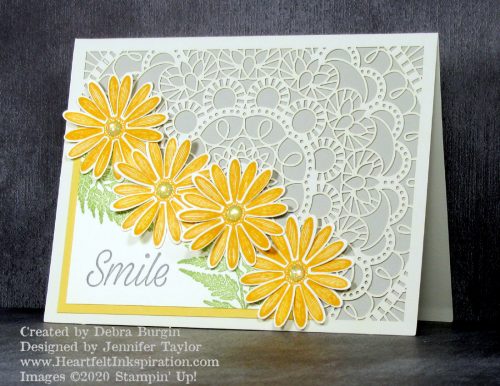 Daisy Lane | Bird Ballad Laser-Cut Cards & Tin | If this happy card doesn't inspire a smile, I don't know what will!  Please click to read more! | Stampin' Up! | HeartfeltInkspiration.com | Debra Burgin