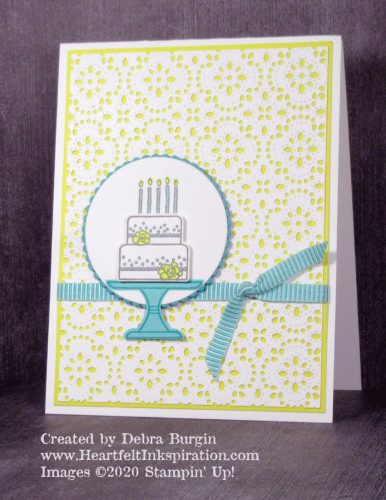 Piece of Cake | This Challenge of the Day (C.O.D.) shows you my least favorite (current) color!  Please click to read more! | Stampin' Up! | HeartfeltInkspiration.com | Debra Burgin