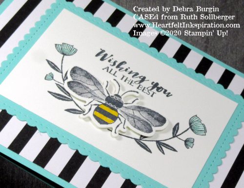 Honey Bee | This card was CASEd from Ruth Sollberger.  It has two details I can't resist:  black and white stripes, and a bee.  Please click to read more! | Stampin' Up! | HeartfeltInkspiration.com | Debra Burgin