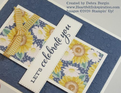 Celebrate Sunflowers | Flowers for Every Season | Flowers on flowers here, embossing the beautiful Misty Moonlight In Color card stock with the Ornate Floral 3D folder.  Please click to read more! | Stampin' Up! | HeartfeltInkspiration.com | Debra Burgin 