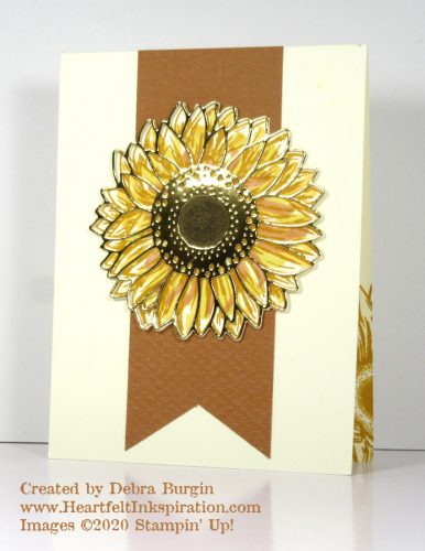 Celebrate Sunflowers | As if the big sunflower image in this set wasn't wonderful enough, this detailed die cut from Brass Foil is amazing!  Please click to read more! | Stampin' Up! | HeartfeltInkspiration.com | Debra Burgin