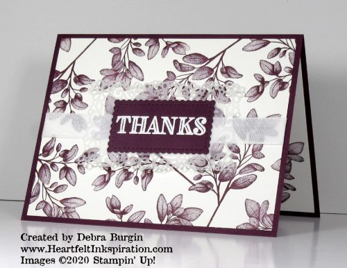 Forever Fern | Ornate Thanks | I love using an unexpected color way.  Would you stamp greenery in Blackberry Bliss?  Please click to read more! | Stampin' Up! | HeartfeltInkspiration.com | Debra Burgin
