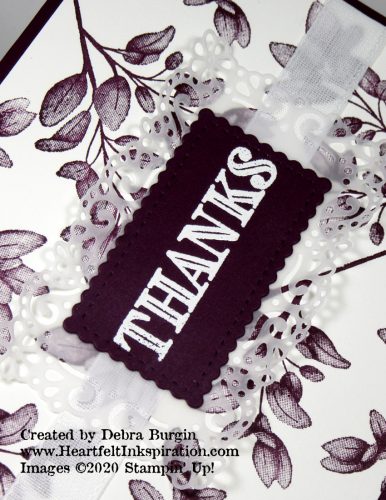 Forever Fern | Ornate Thanks | I love using an unexpected color way.  Would you stamp greenery in Blackberry Bliss?  Please click to read more! | Stampin' Up! | HeartfeltInkspiration.com | Debra Burgin