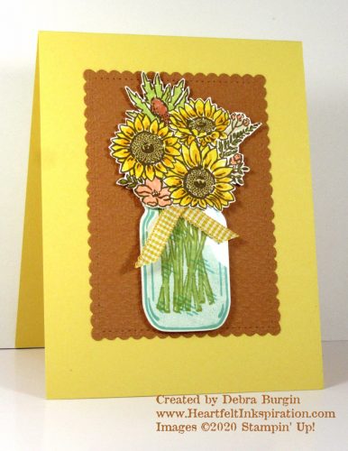 Jar of Flowers | Four different bouquets and a canning jar (and water!) offer lots of possibilities!  Please click to read more! | Stampin' Up! | HeartfeltInkspiration.com | Debra Burgin