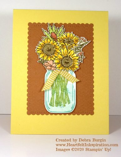 Jar of Flowers | Four different bouquets and a canning jar (and water!) offer lots of possibilities!  Please click to read more! | Stampin' Up! | HeartfeltInkspiration.com | Debra Burgin