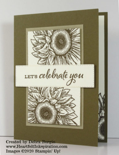 Celebrate Sunflowers | Looking for a new color combination?  Try a monochromatic scheme.  This one takes "flowers" from girly to sophisticated and even manly.  Please click to read more! | Stampin' Up! | HeartfeltInkspiration.com | Debra Burgin