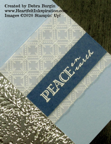 Wrapped in Christmas | Evergreen Forest | The Evergreen Forest embossing folder is quite stunning in silver!  Please click to read more! | Stampin' Up! | HeartfeltInkspiration.com | Debra Burgin
