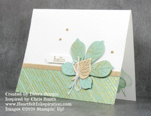 Love of Leaves | Stitched Leaves | Chris Smith was my inspiration for this card, easily replicated with different patterned paper.  Please click to read more! | Stampin' Up! | HeartfeltInkspiration.com | Debra Burgin