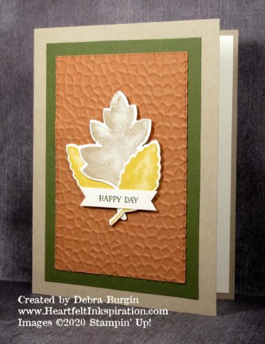 Love of Leaves | Having a stack of pre-stamped and -cut leaves means I can create a card in minutes!  Please click to read more! | Stampin' Up! | HeartfeltInkspiration.com | Debra Burgin