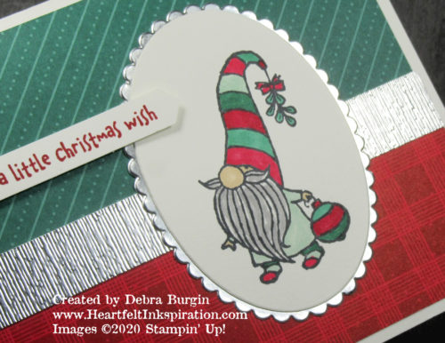 Gnome for the Holidays | I love images that can be colored in lots of variations; starting with 'Til the Season paper made my choices easy!  Please click to read more! | Stampin' Up! | HeartfeltInkspiration.com | Debra Burgin