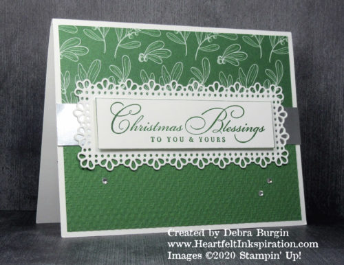 Wrapped in Christmas | Participants in the 2020 October Holiday Stamp-a-Stack to Go could substitute a similar-sized sentiment on their cards.  But Wrapped in Christmas is wonderful!  Please click to read more! | Stampin' Up! | HeartfeltInkspiration.com | Debra Burgin