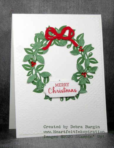 Arrange a Wreath | Stamping one wreath and layering another atop is a simple way to add interest!  Please click to read more! | Stampin' Up! | HeartfeltInkspiration.com | Debra Burgin