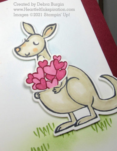 Kangaroo & Company | The Kangaroo die that cuts the outline here has a slit so that a variety of items can be put into the pouch!  So clever!  Please click to read more! | Stampin' Up! | HeartfeltInkspiration.com | Debra Burgin