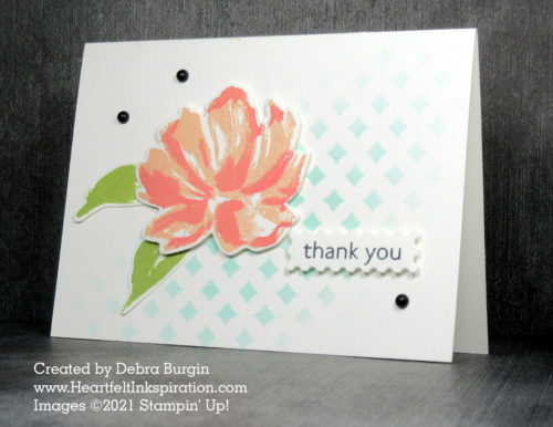 Art Gallery | This note card showcases the use of Blending Brushes and a Decorative Mask.  Please click to read more! | Stampin' Up! | HeartfeltInkspiration.com | Debra Burgin