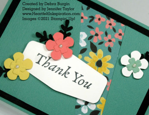 Happy Thoughts | This angled cut that allows the patterned paper to peek through is so clever!  Please click to read more! | Stampin' Up! | HeartfeltInkspiration.com | Debra Burgin