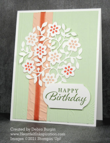 Flowering Vine | Happy Thoughts | A bit of fussy gluing pays off in a big way with this die cut!  Please click to read more! | Stampin' Up! | HeartfeltInkspiration.com | Debra Burgin