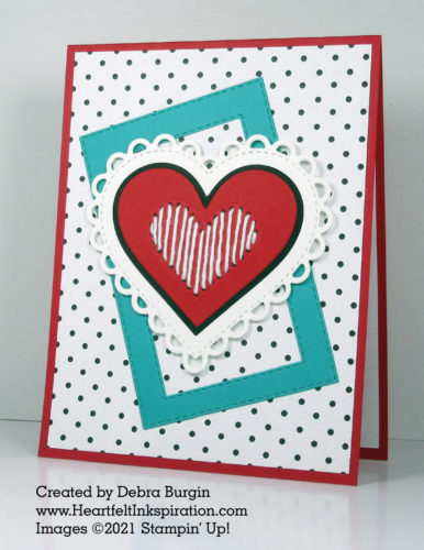 Many Hearts | Lots of Heart | Stitching this pierced heart is genius, and just the right touch for this lighthearted card for my husband!  Please click to read more! | Stampin' Up! | HeartfeltInkspiration.com | Debra Burgin