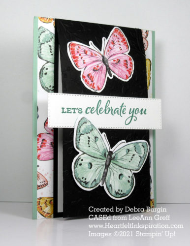 Celebrate Sunflowers | Butterfly Brilliance | This "fancy fold" card by LeeAnn Greff is adaptable to pretty much any patterned paper!  Please click to read more! | Stampin' Up! | HeartfeltInkspiration.com | Debra Burgin