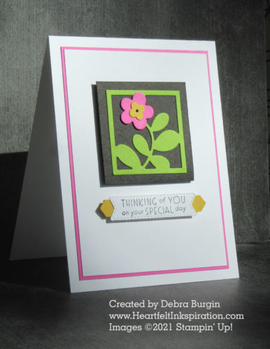 Floral Squares | Inspired Thoughts | This set of four square dies, plus detailed pieces, helps create a card with great impact -- simply!  Please click to read more! | Stampin' Up! | HeartfeltInkspiration.com | Debra Burgin