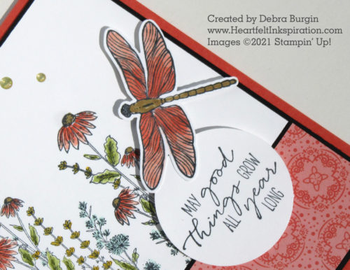 Dragonfly Garden | This birthday card is easily adaptable to a variety of occasions.  Thanks to Annette Elliott for the inspiration.  Please click to read more! | Stampin' Up! | HeartfeltInkspiration.com | Debra Burgin