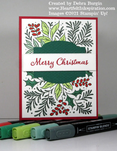 Festive Foliage | Evergreen Elegance | Love to color?  This is one of the ways to use this "background" stamp!  Please click to read more! | Stampin' Up! | HeartfeltInkspiration.com | Debra Burgin