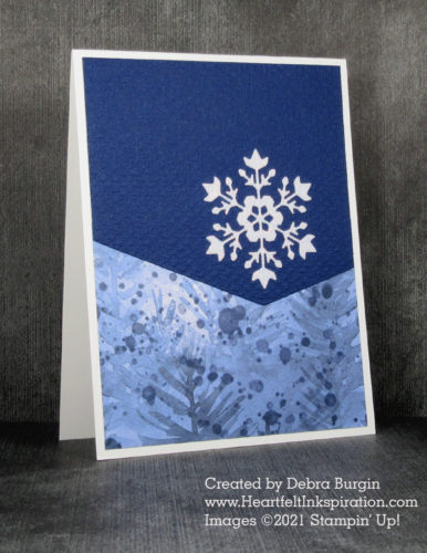 No stamping on the front of this card, just an eye-catching angle and pretty, sparkly snowflake.  Please click to read more! | Stampin' Up! | HeartfeltInkspiration.com | Debra Burgin