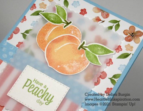 Sweet As a Peach | I wouldn't have expected to love Balmy Blue with the peaches and oranges in this card.  Please click to read more! | Stampin' Up! | HeartfeltInkspiration.com | Debra Burgin