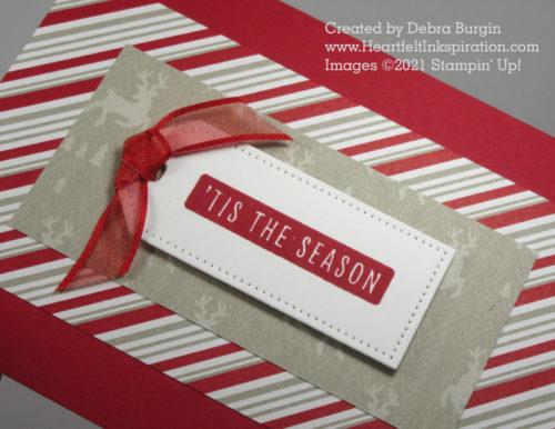 Christmas to Remember | Paired with Peaceful Prints Designer Series Paper (August-September 2021 Sale-A-Bration), this simple tag is enough!  Please click to read more! | Stampin' Up! | HeartfeltInkspiration.com | Debra Burgin