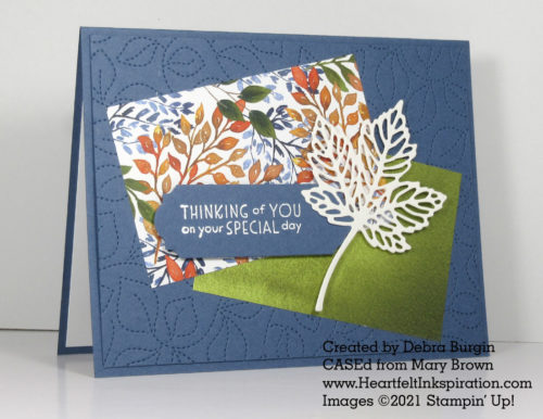 Inspired Thoughts | Intricate Leaves | This print doesn't scream "fall," but I love the way it implies the changing colors of leaves.  Please click to read more! | Stampin' Up! | HeartfeltInkspiration.com | Debra Burgin