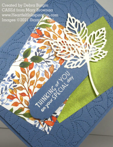 Inspired Thoughts | Intricate Leaves | This print doesn't scream "fall," but I love the way it implies the changing colors of leaves.  Please click to read more! | Stampin' Up! | HeartfeltInkspiration.com | Debra Burgin